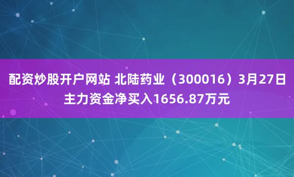 配资炒股开户网站 北陆药业(300016)3月27日主力资金净买入1656.87万元